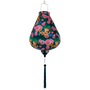 Garlic shape lantern with floral and dragon design on a dark green background with matching tassel