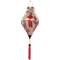 Tube shaped Vietnamese lantern with firecrackers, pink blossoms and pink tassel.