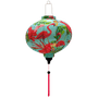 Round Hoi An Vietnamese lantern with flamingos on blue and pink tassel.
