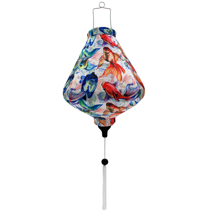 Teardrop shaped traditional Vietnamese lantern featuring, perfect for home, balcony, or festive decor.