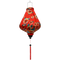 A beautifully handcrafted Hoi An silk lantern featuring a bold red fabric adorned with vibrant sunflower patterns. The lantern has a teardrop-like shape, a black wooden finial, and a red tassel hanging from the bottom, enhancing its traditional charm.