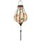 Glowing Garlic shaped Vietnamese Lantern with a beautiful illustration of flowers in blue, green and orange colours against cream background.
