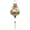 Garlic shaped Vietnamese Lantern with a beautiful illustration of flowers in blue, green and orange colours against cream background.