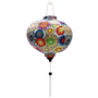Round shape lantern with white tassel and an illustration of flowers on white background.