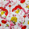 Polyester silk fabric featuring floral patterns, traditional fans, and lantern motifs used to create the Hoi An Lanterns.

