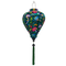 Balloon shaped lantern with green tassel featuring a print of lush, tropical-inspired design with birds and flowers on a deep green silk fabric. 