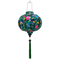 Round shaped lantern with green tassel featuring a print of lush, tropical-inspired design with birds and flowers on a deep green silk fabric.