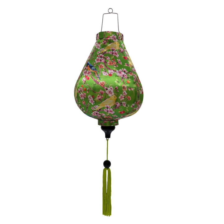 Garlic shape Vietnamese silk lantern with fly catcher birds and cherry blossom's handmade in Hoi An.