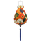 Garlic shaped lantern with flowers with gold outline in colours orange, white, green, and dark blue.