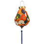 Garlic shaped lantern with flowers with gold outline in colours orange, white, green, and dark blue.
