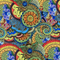 Polyester silk fabric with paisley print of swirls in red, greens, blues and yellows used for creating Vietnamese silk lanterns.