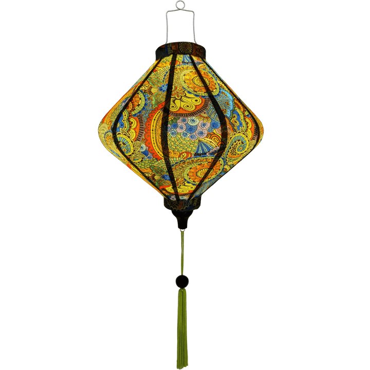 Glowing Lozenge shaped Vietnamese lantern.