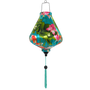 Teardrop shaped Vietnamese Hoi An lantern with a print featuring goldfish and lotus flowers, perfect for garden decoration and ambient lighting.