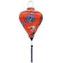Balloon shaped Vietnamese lantern with red-headed cranes, surrounded by gold and blue flowers on a red background. 