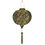 Round shaped gold and grey jacquard silk lantern with matching tassel.