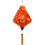 Teardrop shaped orange lantern with gold dragon patterns and an orange tassel.