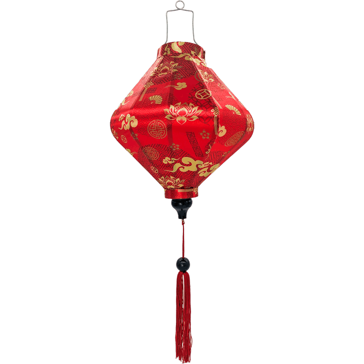 Lozenge shaped Vietnamese Hoi An Lantern with red tassel.