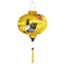 Round Vietnamese Hoi An lantern with yellow tassel a print of herons and pink roses on a bright yellow background.