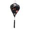 Balloon shaped Vietnamese lantern with a black tassel featuring a print of heron birds in flight surrounded by pink flowers on striking black background.
