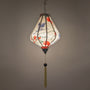 Teardrop shaped cream silk lantern with herons and roses with cream colour tassel