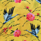 Polyester silk fabric with heron birds and  pink roses on a bright yellow.