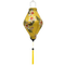 Tube shaped lantern with yellow tassel, handmade with steel, bamboo and yellow polyester silk fabric with Hibiscus flower print.