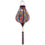 Glowing Garlic shaped Vietnamese lantern with pink tassel.