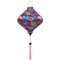 Lozenge shaped Vietnamese lantern with pink tassel and vibrant hibiscus flowers in on bright pink background. 