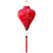 Balloon shaped lantern with red tassel and print of Vietnamese woman wearing nón lá hats and carrying lanterns.