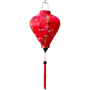 Balloon shaped lantern with red tassel and print of Vietnamese woman wearing nón lá hats and carrying lanterns.