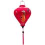 Balloon shaped lantern featuring traditional nón lá hat-wearing Vietnamese woman holding lanterns on bright pink background. 