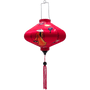 UFO shaped lantern featuring traditional nón lá hat-wearing Vietnamese woman holding lanterns on bright pink background. 