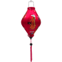 Tube shaped lantern featuring traditional nón lá hat-wearing Vietnamese woman holding lanterns on bright pink background. 