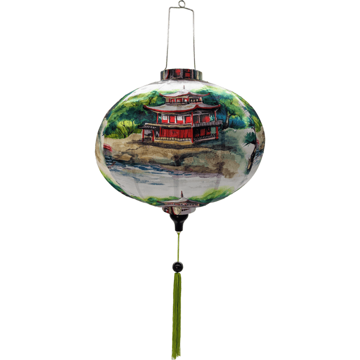Round Hoi An Lantern with green tassel.