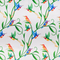 Polyester silk fabric with hummingbirds sitting and flying amongst plants on white background used to create Vietnamese lanterns.