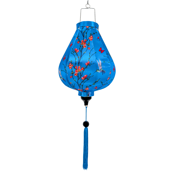 Handmade lantern with hummingbirds and floral design with matching tassel 