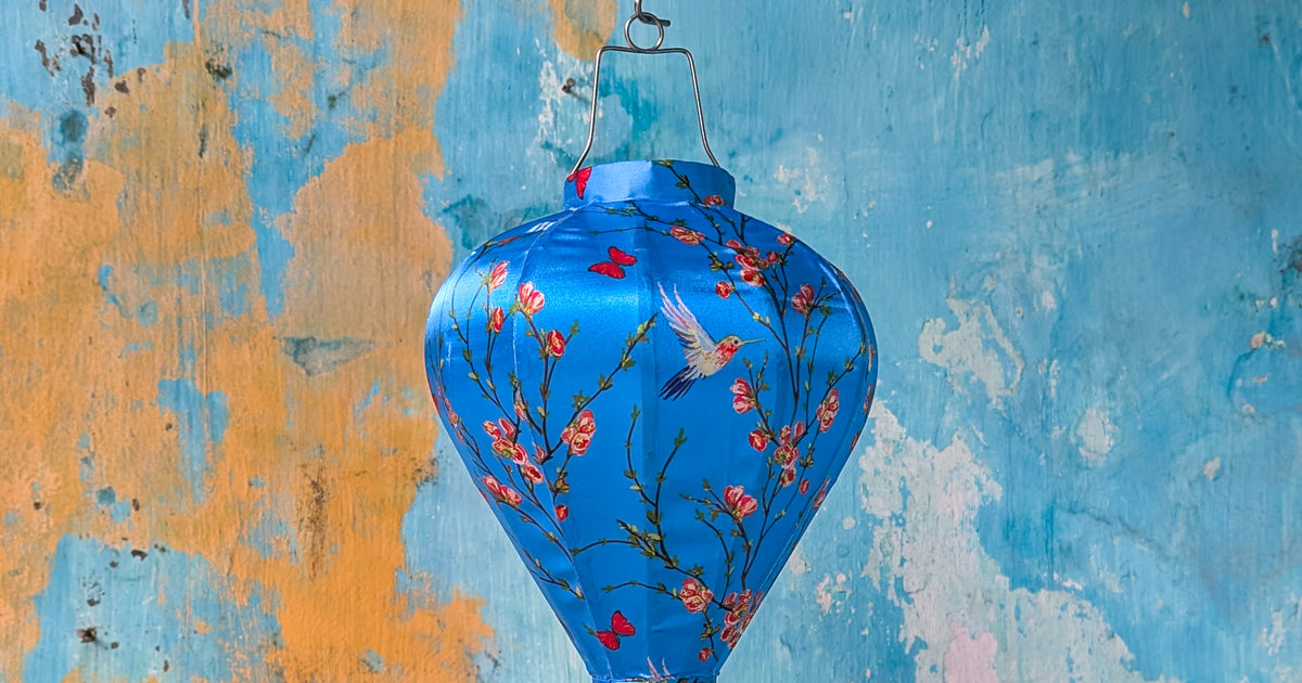 Hummingbirds on Blue Lantern – Hoi An Lanterns Online | Global Store