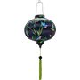 A round polyester silk Vietnamese lantern made from steel, bamboo and polyester silk fabric with green tassel.