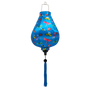 A Garlic shaped Vietnamese lantern with a print of dragonflies, lady bugs and bees on bright blue background.
