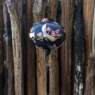 Ivory & Gold Cranes on Black Lantern