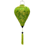 Balloon shape Vietnamese silk lantern handmade in Hoi An with bamboo, steel and green jacquard silk fabric.