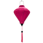 Diamond shape Vietnamese silk lantern handmade in Hoi An with bamboo, steel and hot pink Jacquard silk fabric.