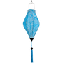 Blue and silver jacquard silk tube shaped lantern with matching blue tassel.