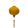 Round shape Vietnamese silk lantern handmade in Hoi An with bamboo, steel and mustard jacquard silk fabric.
