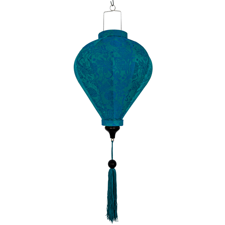 Balloon shaped Teal Jacquard silk lantern with a matching tassel.
