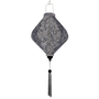 Lozenge shaped grey Jacquard silk lantern with intricate patterns and matching grey tassel