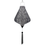 Teardrop shaped grey Jacquard silk lantern with intricate patterns and matching grey tassel