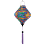 Colourful kaleidoscope hanging Lozenge shaped silk lantern with a purple tassel 