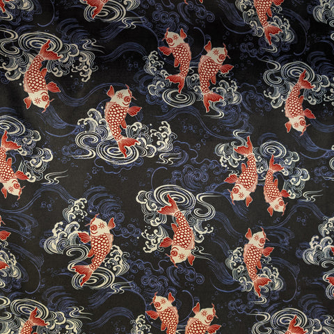 Koi Fish & Waves on Black Lantern