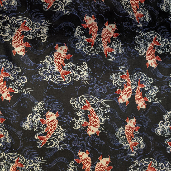 Koi Fish & Waves on Black Lantern